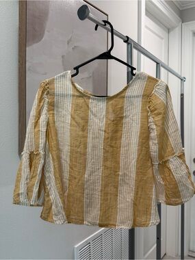 girl krazy Striped Peasant Blouse in Mustard and White